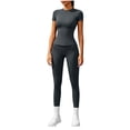 thumbnail image 5 of QIYAGBSA Workout Sets for Women Short Sleeve Crew Neck Top High Waist Leggings Stretch Athletic Two Piece Outfit (Dark Gray, 2XL), 5 of 6