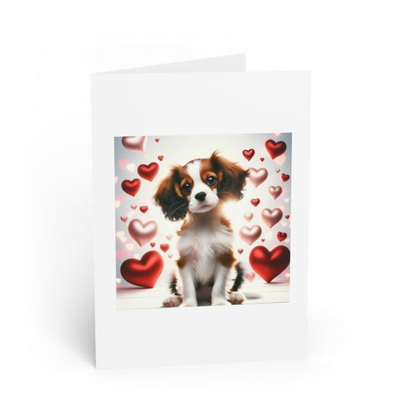 DistinctInk Greeting Card / Note Card - Valentine's Day English Toy Spaniel Puppy - PACK of 3