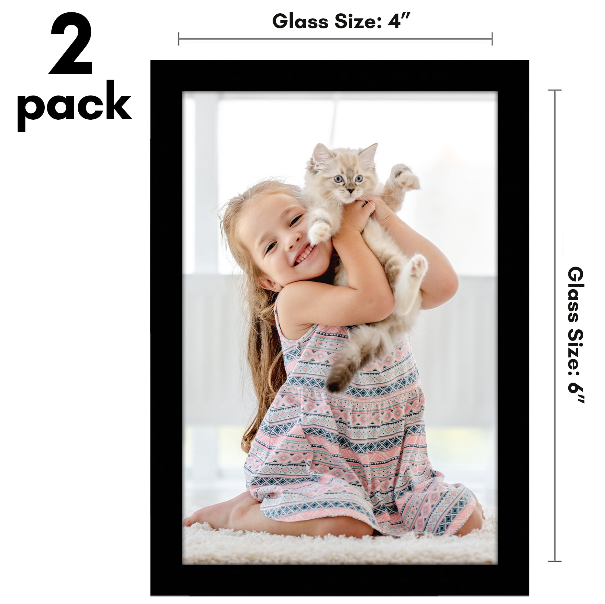Americanflat 4x6 Picture Frame with Shatter-Resistant Glass 2 Pack Streamline Collection Thin Border - Black