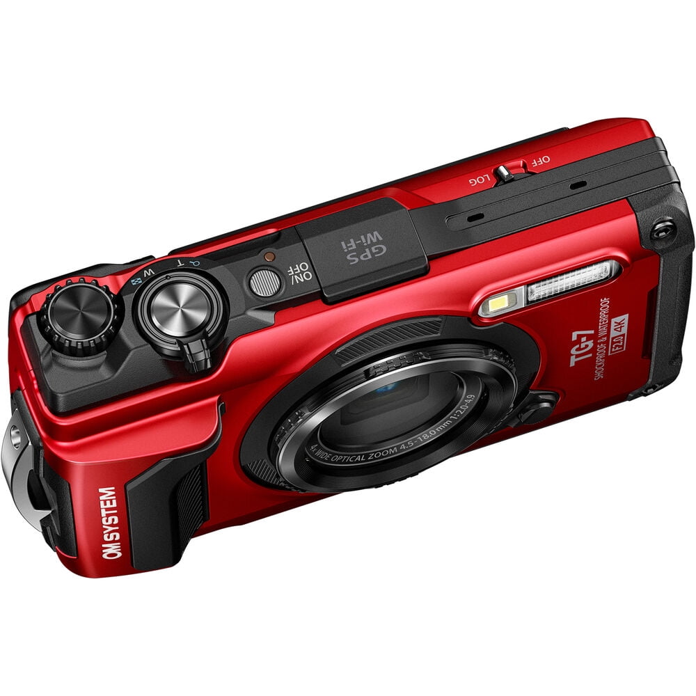 OM System OLYMPUS Tough TG-7 Red Underwater Camera + 64GB Ultra Memory Card + Camera Case + Stabilizing Grip + More (12pc Bundle )
