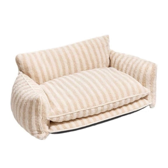 Glow Pups Premium  Cozy Sofa Dog Bed, Beige and Cream Striped