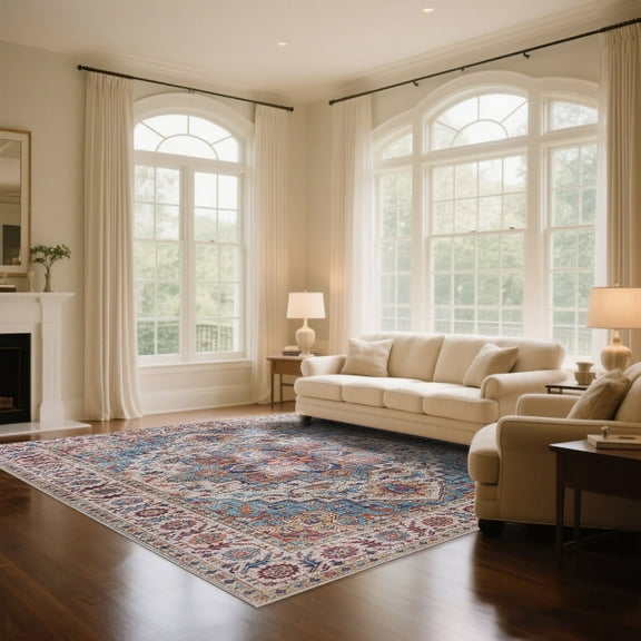 7 × 5 ft Classic Cotton Area Rug with Non-Slip Backing for Living Room and Bedroom