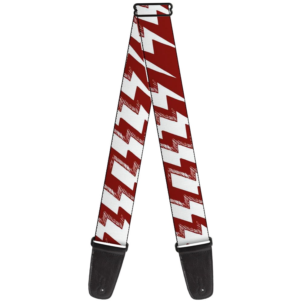 Buckle-Down Guitar Strap, Lightning Bolts Sketch Red White, 2 Inches Wide