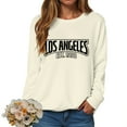 thumbnail image 2 of GEWSEY Womens Oversized Long Sleeve T Shirts Los Angeles California Graphic Tees Loose Fit Casual Crew Neck Tunic Tops (Beige, M), 2 of 5