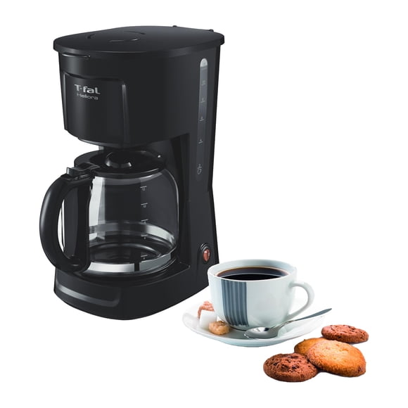 T-fal Cafetera de Filtro Permanente Heliora Grande, con Sistema Antigoteo y capacidad para 12 tazas de café, incluye filtro permanente y cuchara medidora, Negra, CM1408MX