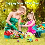 CUTE STONE Kids Gardening Tool Set with Wheelbarrow, Watering Can & Flower Building Toys, Pretend Play Indoor & Outdoor Garden Toy for Boys & Girls Ages 3+