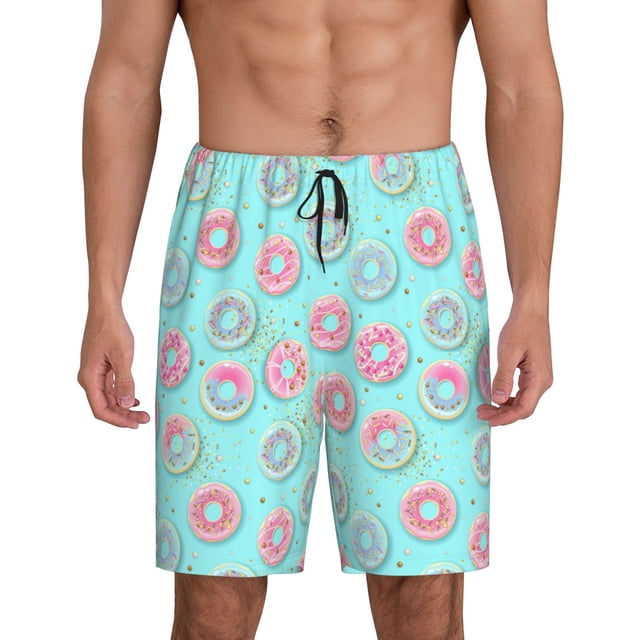 Balery Colorful Sweet Donuts Pantalones cortos de pijama de punto de algodón para hombre con cinturilla y bolsillos-4X-Large