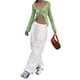 thumbnail image 3 of Txlixc Pantalones largos de pierna ancha para mujer, pantalones holgados de cintura baja con cordón de color sólido, parte inferior informal de estilo simple Txlixc Moda, 3 of 5