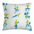 thumbnail image 1 of Fitness Throw Pillow Cushion Cover, Set of Icons Showing Different Gym Activity Weightlifting Equipment, Decorative Square Accent Pillow Case, 24 X 24 Inches, Sky Blue Apple Green White, by Ambesonne, 1 of 2