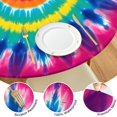 thumbnail image 4 of Colorful Rainbow Tie Dye Spiral Pattern Round Fitted Tablecloth with Elastic Edge,Dining Table Cover Waterproof,Outdoor Round Tablecloth for Camping,Dining,Indoor and Outdoor, 4 of 7