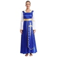 thumbnail image 3 of Raenseen Robes de Danse pour Femmes Tenues de Culte Col Carré Tunique avec Robes à Manches Longues Bleu&Blanc G, 3 of 7