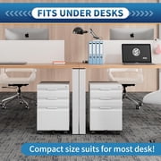 Locking File Cabinet 3 Drawers On Wheels Under Desk, Metal Filing Cabinets For Home Office, A4, Letter-Size Files, Hanging File Folders- Assembly Required(White)
