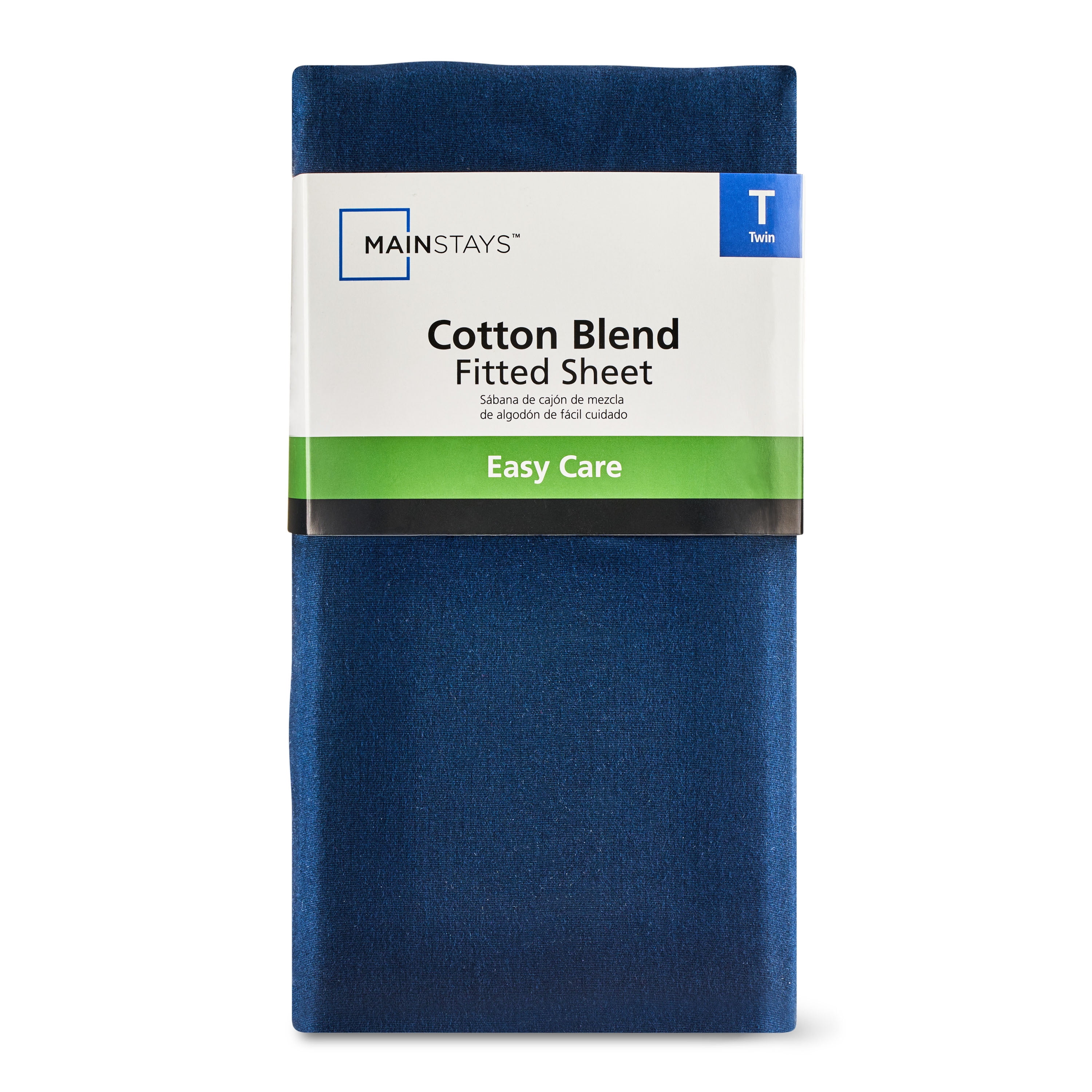 Mainstays 300 Thread Count Easy Care Blue Cove Cotton Blend Percale Fitted Bed Sheet, Twin