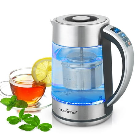NutriChef PKWTK75 - Digital Hot Water Tea Brewer Kettle - Glass Kettle with Tea Infuser, Adjustable Temperature Control, Stainless