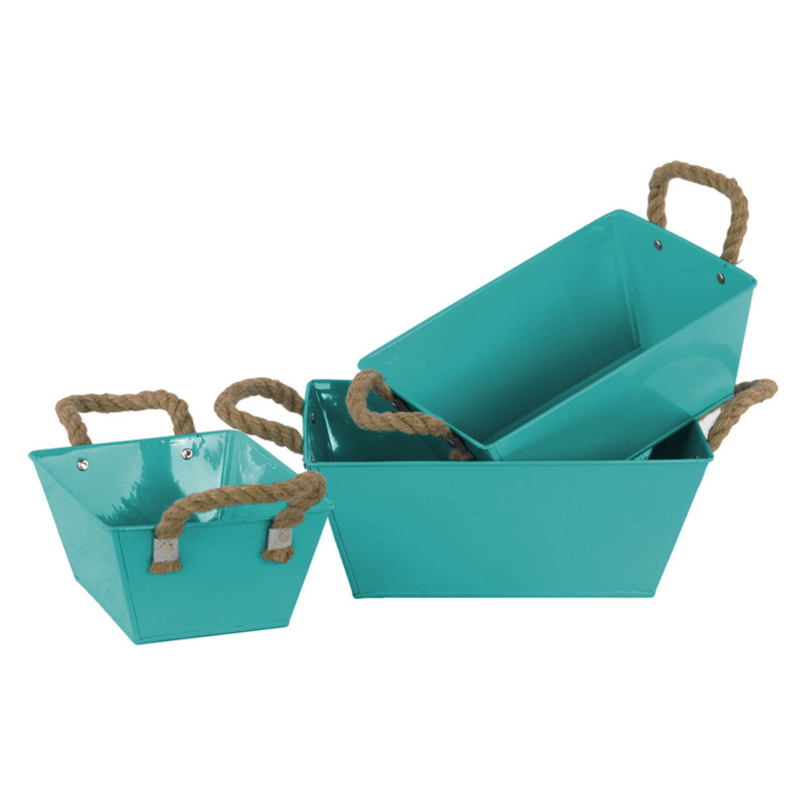 Urban Trends Rectangular Bucket with Rope Handles Set of 3 Walmart