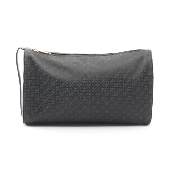 Pre-Owned LOEWE Anagram Second Bag Clutch Handbag Canvas Leather Women's Black/Green