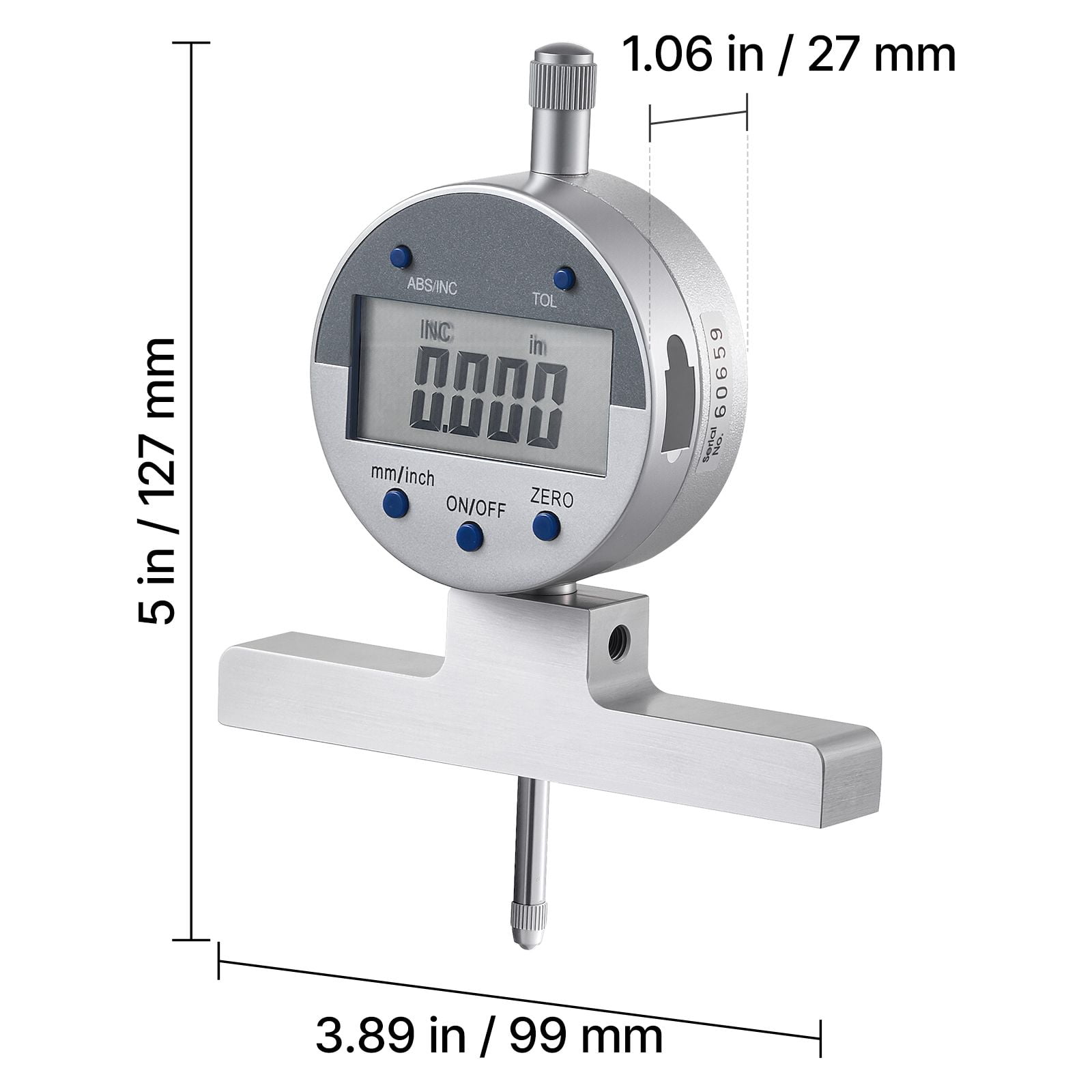 Depth Micrometer 0-1 inch / 25.4-0.8mm, ±0.001" Accuracy 0.0005" Resolution, Precision Depth Gauge for Engine Parts Machining Components