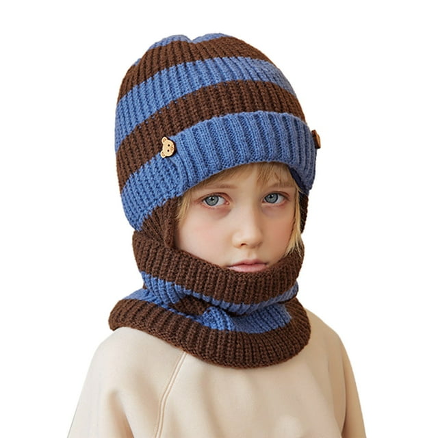 WEAIXIMIUNG Small Santa Hats for Crafts 4 To 10 Years Old Children Winter Color Matching Warm Knit Hat Bib Two Piece Outdoor Cold Protective Woolen Hat