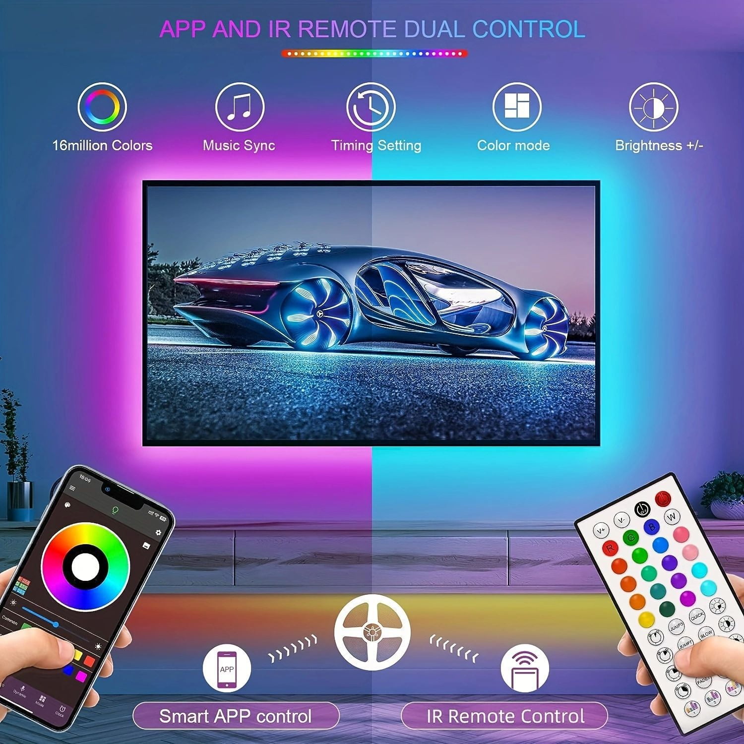 LED Strip Lights 110ft, Smart Lighting Strips with App Remote Control, RGB Music Sync Color Changing Lights for Bedroom Kitchen Party Home Decor(1 Roll)