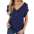 thumbnail image 2 of Hauts pour Femmes Manches Courtes Mode T-shirt Ample Col Rond Couleur Unie, 2 of 3