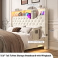 thumbnail image 4 of Blotout King LED Upholstered Bed Frame with Storage Wingback Headboard, Velvet Diamond Button Tufted Bed Frame USB & Type-C Ports and Side Pockets, Wood Slats Support, No Box Spring Needed, 4 of 10