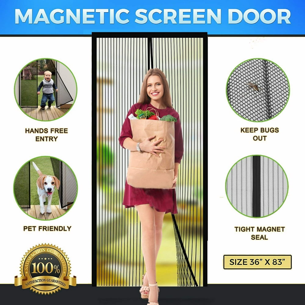 Magnetic Screen Door Mesh with Heavy Duty Mesh Curtain and Full Frame ...