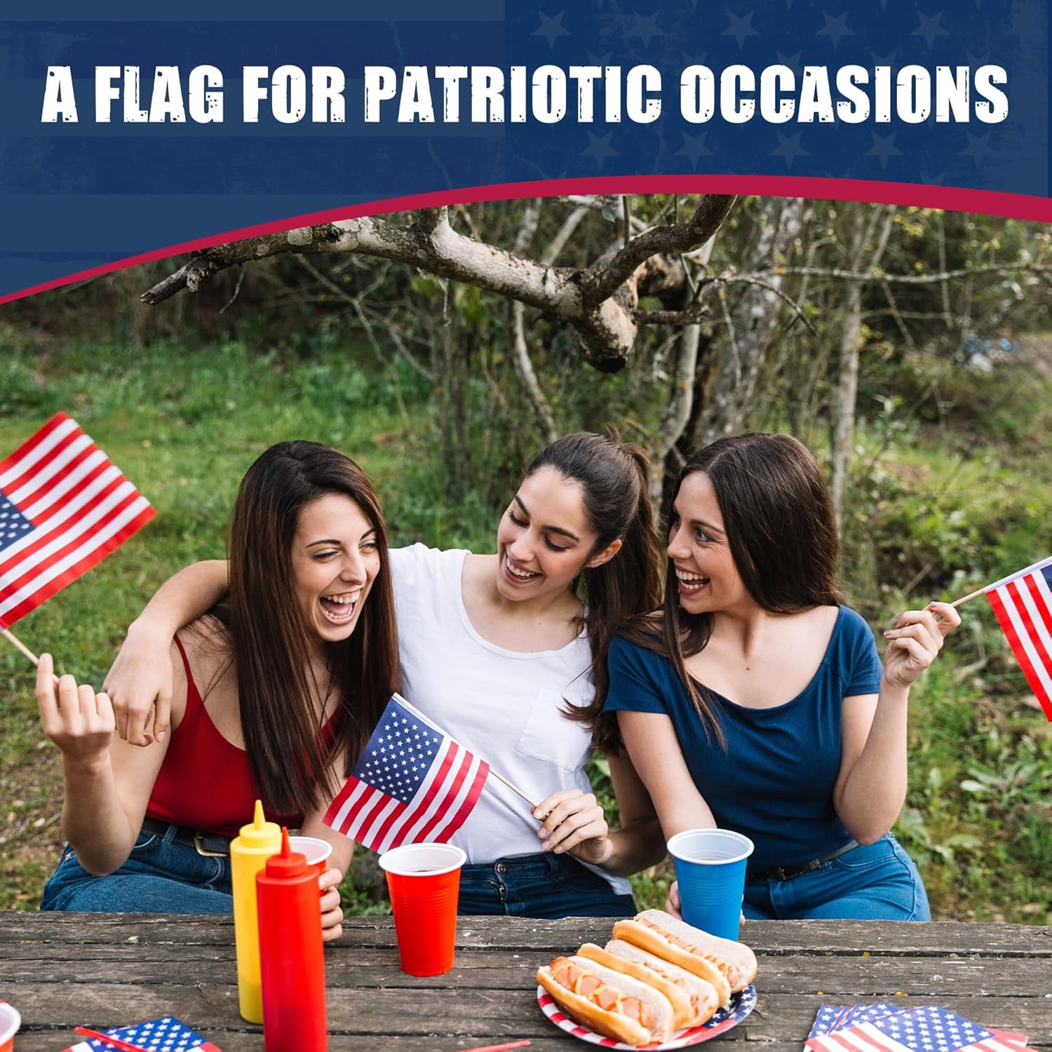Super Tough Small American Stick Flags 8’’x12’’ | Cotton Outdoor Flag on 24’’ Wooden Stick | Hand Held Flags Patriotic Decor for Various Holiday Parties and National Flag Day | 12 Pack