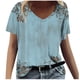 thumbnail image 1 of Tops Cortos para las Mujeres Impresión V-Cuello Suéter Blusa, Manga Corta de Poliéster Top de Moda, Lavado a Mano Todas las Estaciones Desgaste Casual, 1 of 7