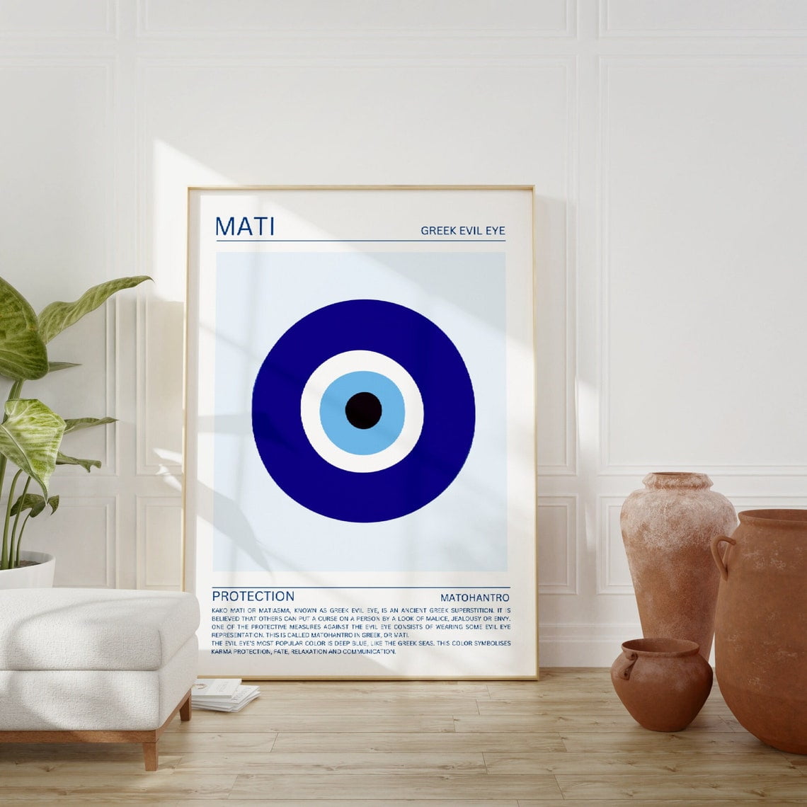 Blue Evil Eye Spiritual Protection Wall Art Print Mystical Boho Home Decor