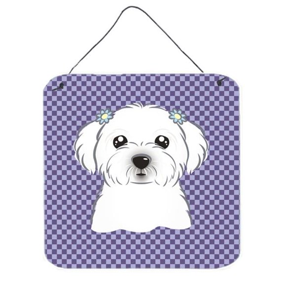 Purple Checkered Maltese Aluminium Metal Wall or Door Hanging Prints