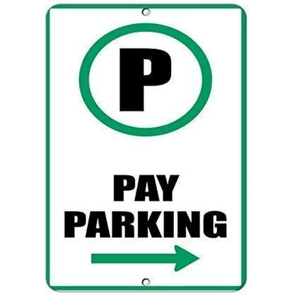 Warning Sign Pay Parking Right Arrow Parking Sign Business Sign 12X8 Inches Aluminum Metal Tin Sign