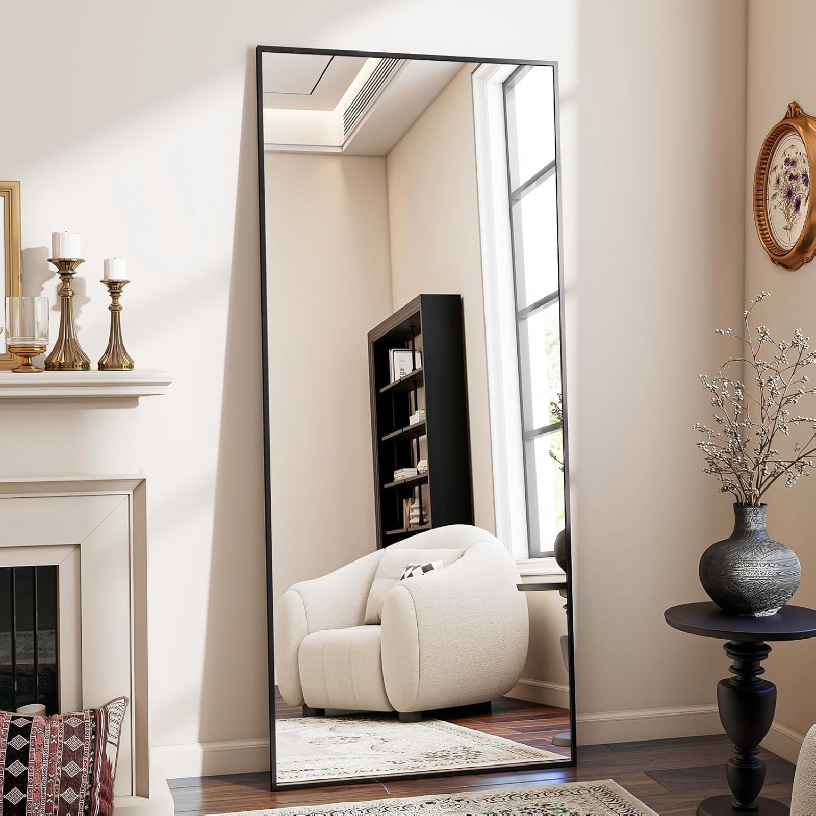 Lumora 71"x30.1" Full Length Floor Mirror Rectangular Freestanding Leaning Wall-Mounted Mirror, Black