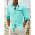 thumbnail image 1 of Camisa casual de manga larga con bolsillo a rayas y parches de color sólido para hombre, camisa hawaiana Tiki Vaion, tela cómoda, talla grande, 1 of 6