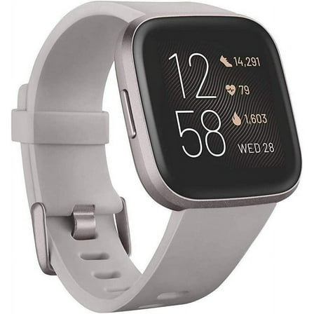Restored Fitbit Versa 2 Health & Fitness Smartwatch - Stone/Mist Grey Aluminum (Refurbished)