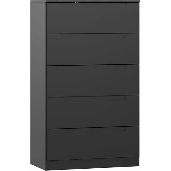 Winkalon Black 5 Drawer Dresser for Bedroom, 48" H Tall Modern Chest of Drawers, Wood Storage Dresser with Deep Drawers for Living Room Hallway Entryway, Black