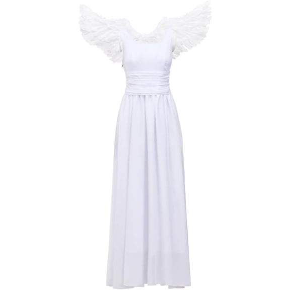 White Angel Dress with Feather Wings Stage Performance Dress