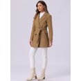 thumbnail image 3 of DARING DIVA Women's Notched Lapel Double Breasted Belted Trench Coat Camel M, 3 of 6