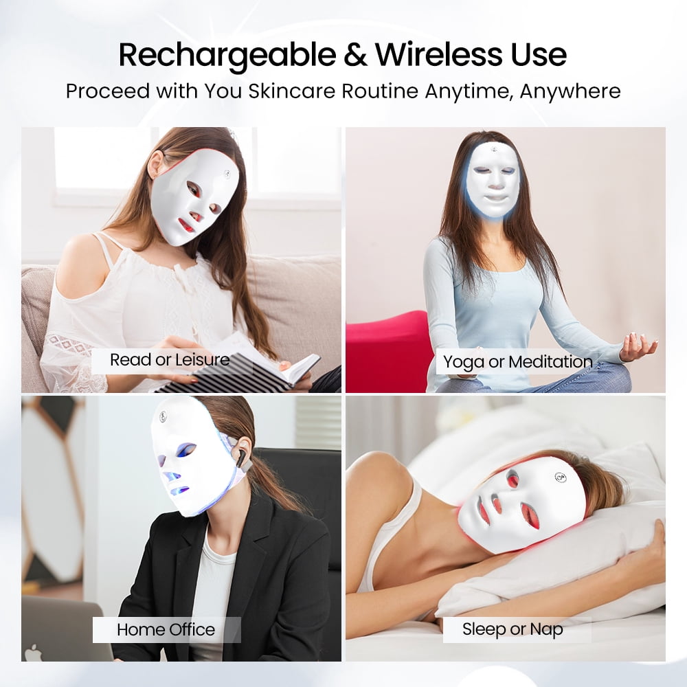 RUTAWZ Led Face Mask - 7 Color Light Therapy for Anti-Aging, Acne & Wrinkles, Gift for Women
