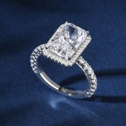Eclet Jewels White Gold Over 14k Silver Diamond Ring - 2.1 Ct VVS1/D Radiant Cut Lab Created Simulated Diamond Ring - Halo Solitaire with Accent Engagement Ring - Forever Diamond Ring for Women's
