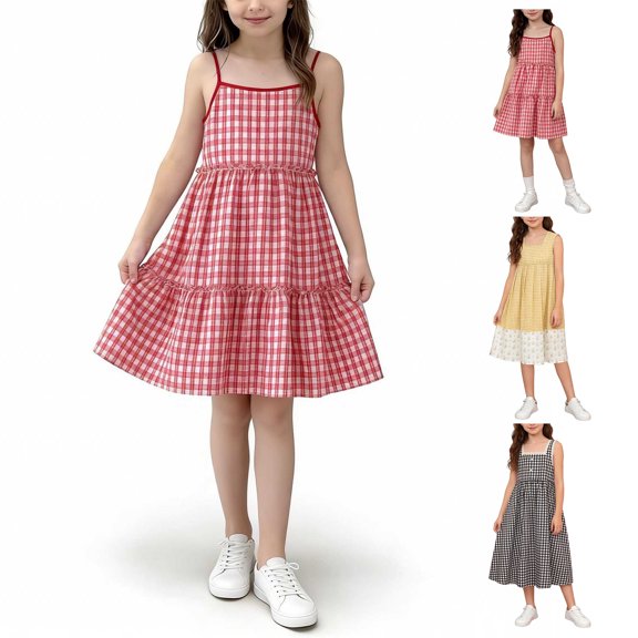 QSXADF Girls' Long Maxi Dress Beach Dress Children'S Plaid Sleeveless Camisole Dress For Summer Leisure And Comfortable Able For Adults And Girls Summer Outfits