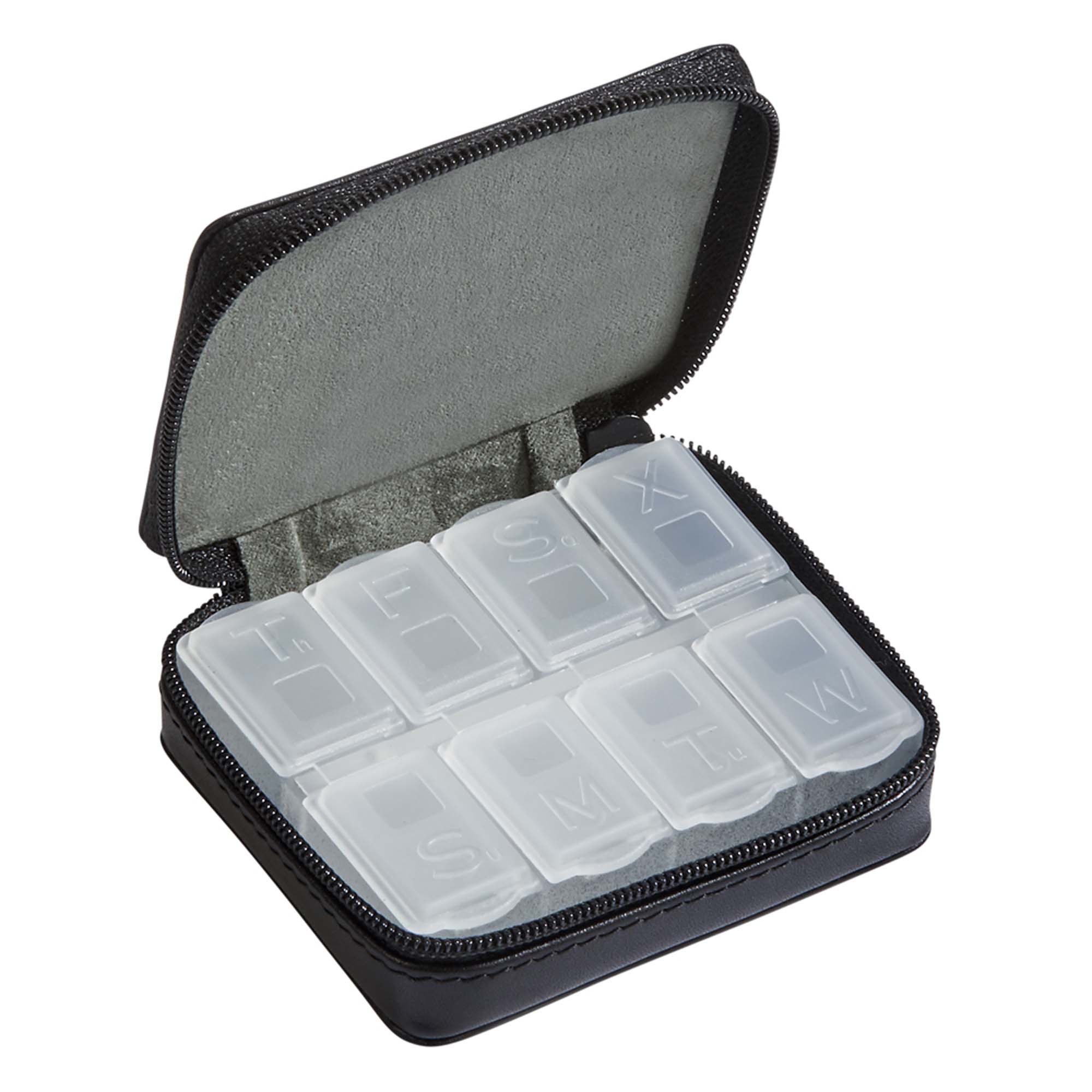 3" X 2.5" Black And Gray Rectangular Leather Zippered Pill Case