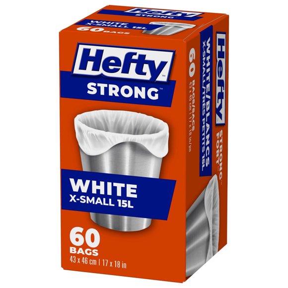 Hefty Garbage Bags, Strong X-Small 15 Litres White Kitchen, 60 Bags