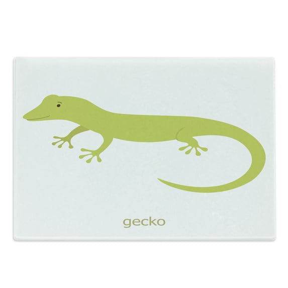 Reptile Cutting Board, Australian Lizard Illustration Smiling Mascot Safari, Decorative Tempered Glass Cutting and Serving Board, Large Size, Pistachio Green White, by Ambesonne