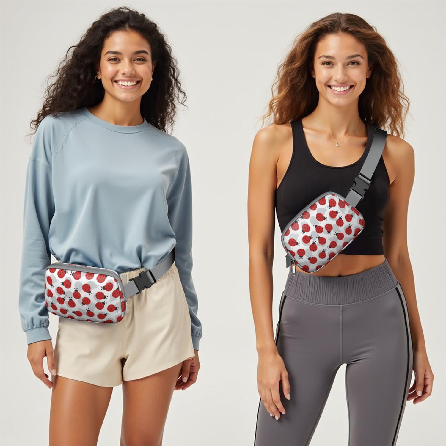 Garden Ladybird Fanny Pack – Cute Cartoon Red Ladybug Waist Bag for Women with Nature Insect Print and Polka Dot Style