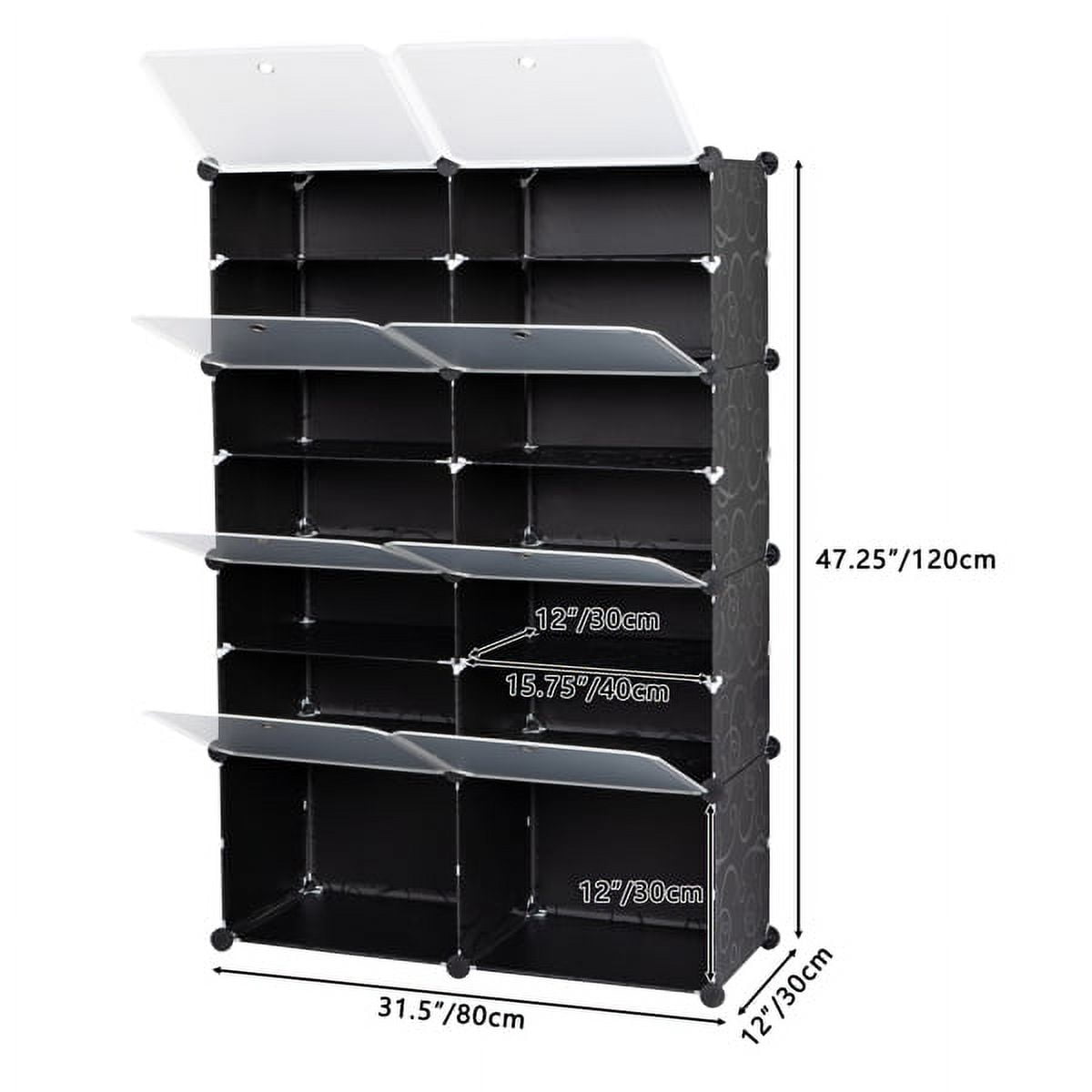 7-Tier Portable 28 Pair Shoe Rack Organizer 14 Grids Tower Shelf Storage Cabinet Stand Expandable for Heels, Boots, Slippers, Black
