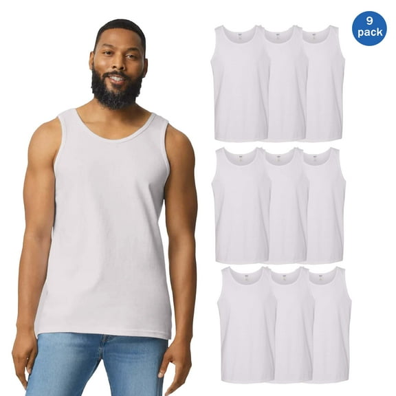 Gildan Men’s White Tank Tops, 100% Heavy Cotton Sleeveless T Shirt, 9 Pack Size S