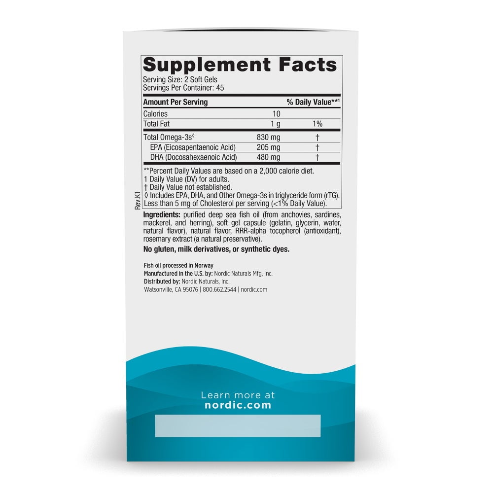 Nordic Naturals DHA Softgels, 830 Mg, Strawberry, Fish Oil 90 Ct