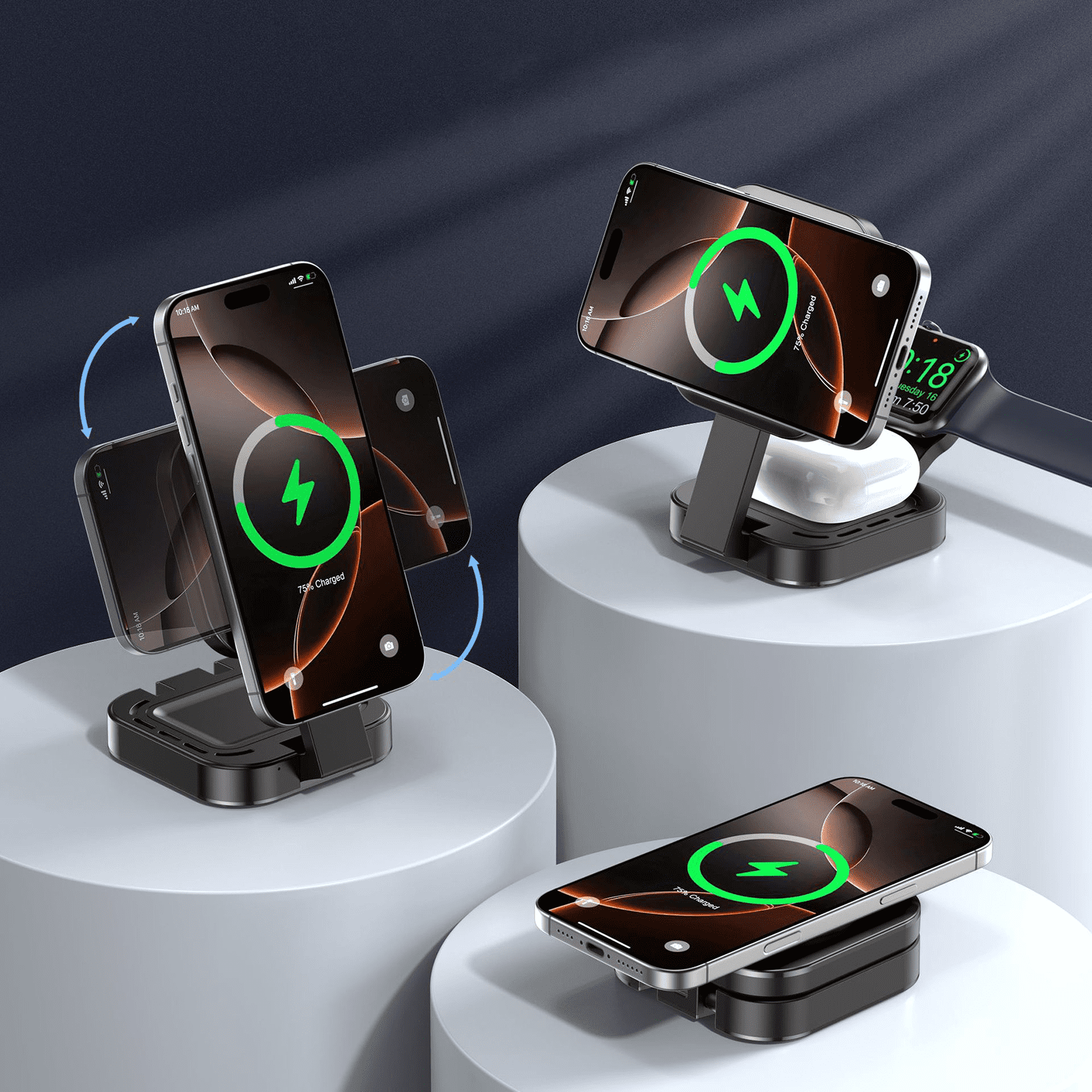 3 in 1 Magnetic Wireless for iPhone Charging Station, Foldable Portable Charger for iPhone 16-12 Pro Max & Apple Watch & AirPods, for Apple Multiple Devices Charger for Home, Office&Travel