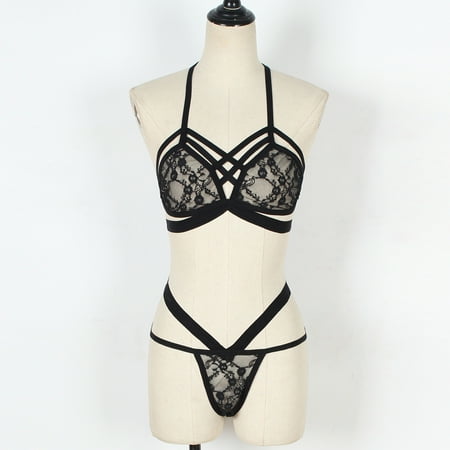 

wendunide underwear women Women y Lingerie Set Lace Bra And Panty Sets 2 Piece Babydoll Lace Teddy Bodysuit Black XL