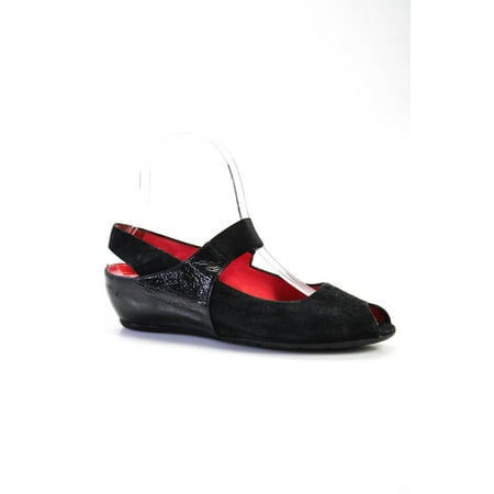 

Pre-owned|Pas Ole Rouge Womens Peep Toe Slingback Wedges Black Size EUR 37